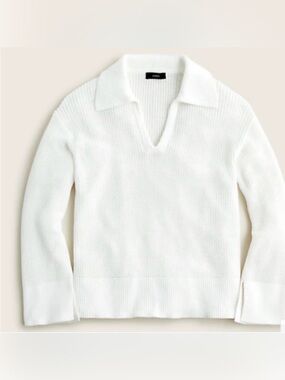 J.Crew Relaxed Collared Sweater in White Cotton Size XS